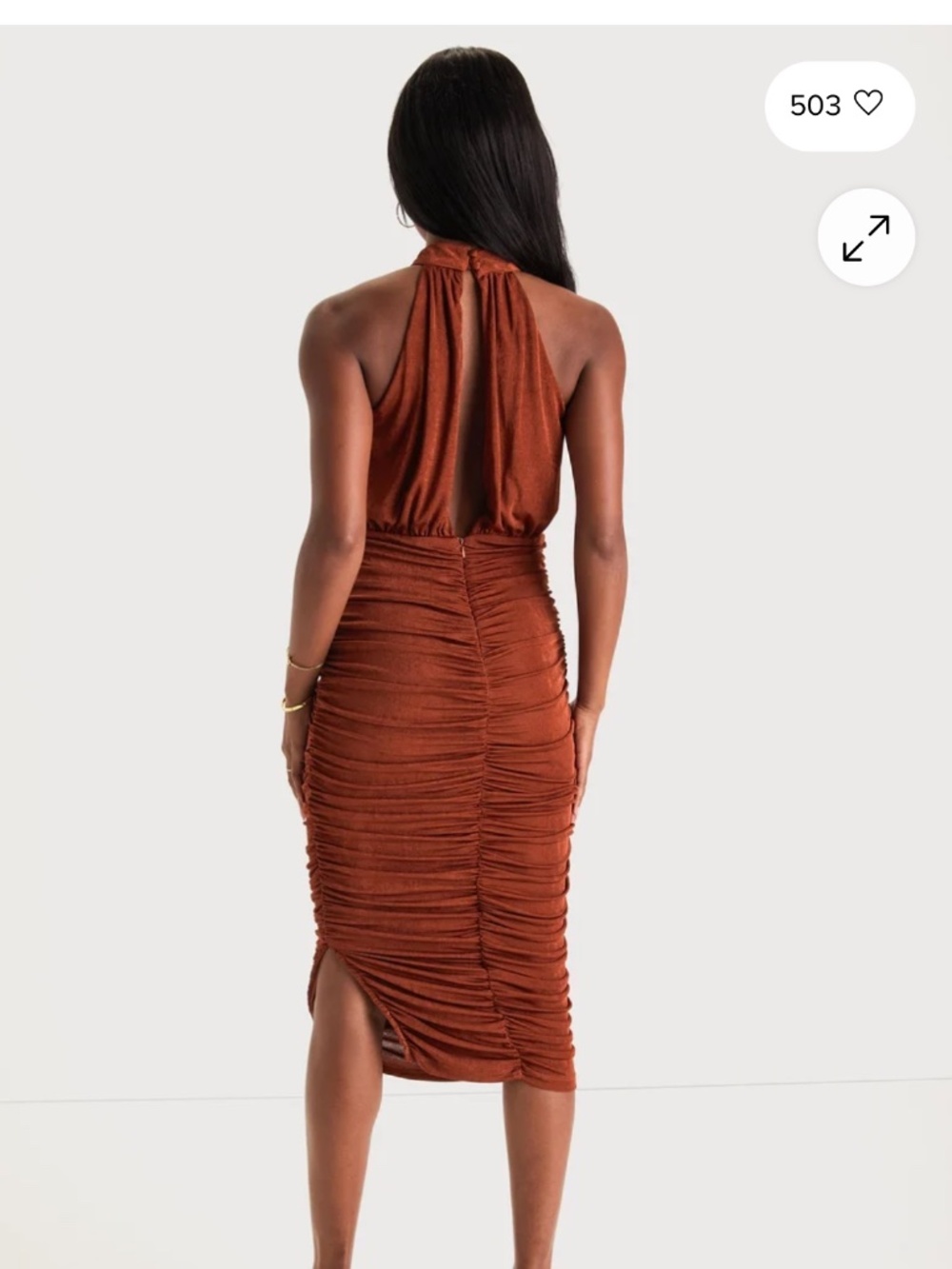 Rust Halter Ruched Dress - Picture 2 of 5